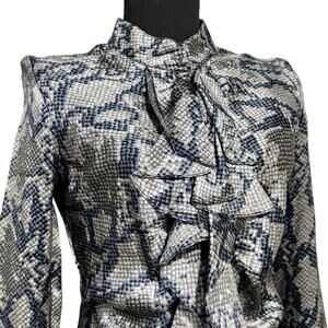 GENDER BIAS Women's Silk Ruffle Blouse Sz Small Snake Print Long Sleeve Mob Wife